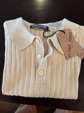 PJ Paul Jones Men's Cream Ribbed Polo